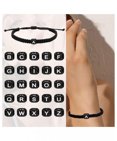 Initial Bracelet For Women Square Shape 26 Letter Handmade Woven Bracelet For Women Adjustable Bracelet With Initial Black Br...