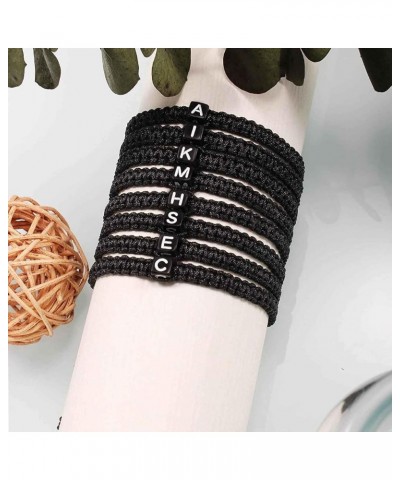 Initial Bracelet For Women Square Shape 26 Letter Handmade Woven Bracelet For Women Adjustable Bracelet With Initial Black Br...