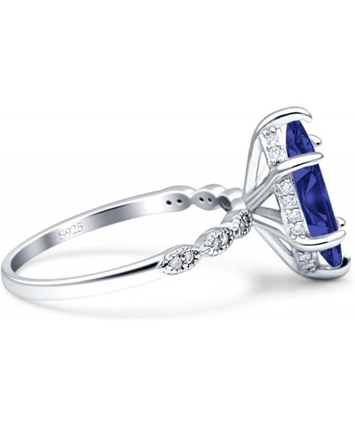 Art Deco Marquise Shape Vintage Solitaire Hidden Halo Engagement Ring Cubic Zirconia Stones 925 Sterling Silver Simulated Blu...