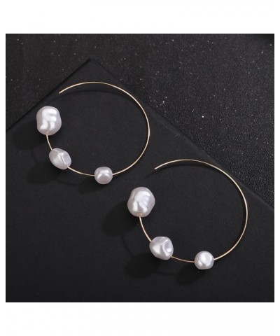 Pearl Hoop Earrings for Women Gold Lightweight Open Large Circle Round Imitation Pearl Dangle Drop Earrings Wedding Prom Part...