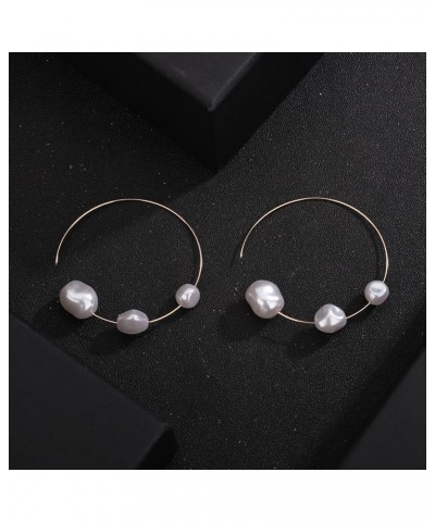 Pearl Hoop Earrings for Women Gold Lightweight Open Large Circle Round Imitation Pearl Dangle Drop Earrings Wedding Prom Part...