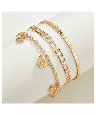 3 Pieces Butterfly Cuban Link Anklets for Women Boho Beach Chain Anklets Foot Jewelry for Teen Girls Gold-3Pcs $7.27 Anklets