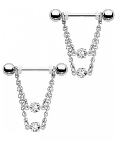 2pcs Stainless Steel Nipple Rings 14g Nipple Barbell Chain CZ Nipple Piercing Jewelry for Women Silver Color $11.33 Body Jewelry