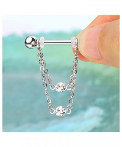 2pcs Stainless Steel Nipple Rings 14g Nipple Barbell Chain CZ Nipple Piercing Jewelry for Women Silver Color $11.33 Body Jewelry