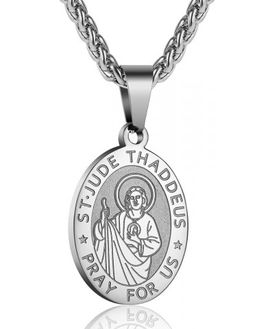 Saint St Michael/Christopher/Jude/Benedict/Joseph/Anthony Medal Necklace for Boys Men 24 In Religious gifts Silver saint JUDE...