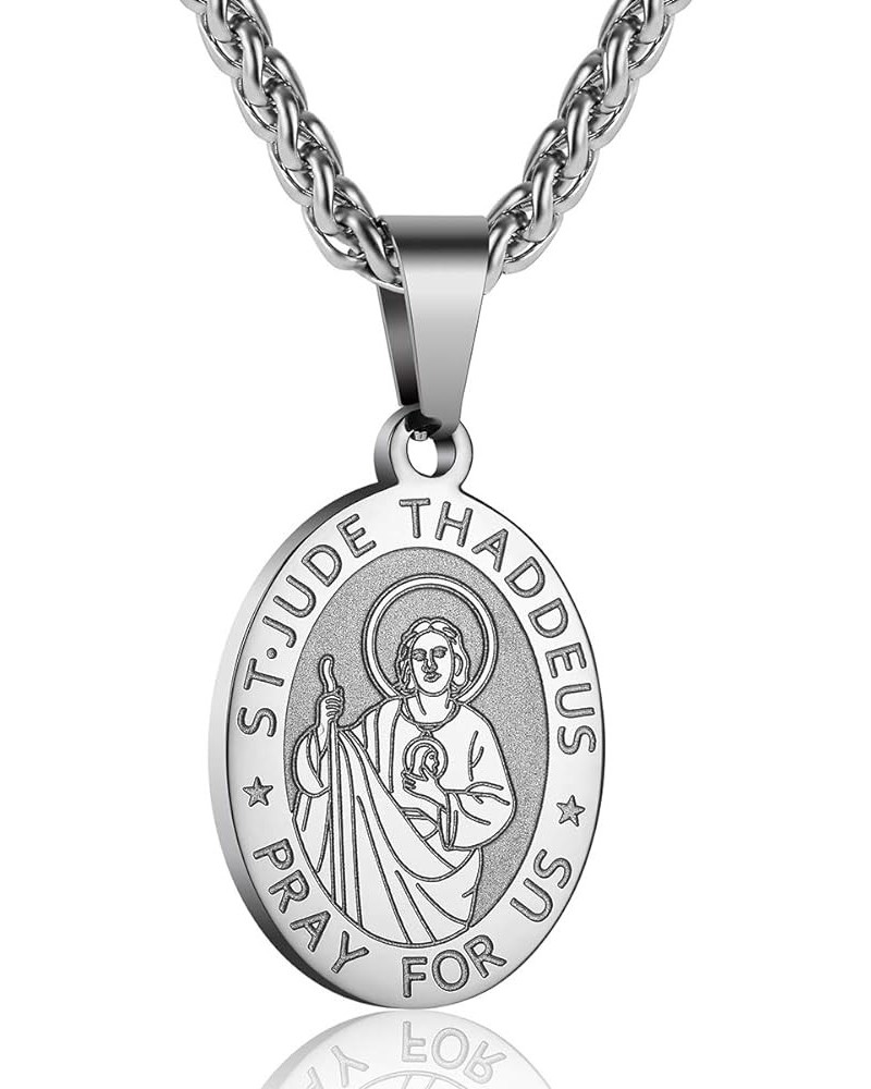 Saint St Michael/Christopher/Jude/Benedict/Joseph/Anthony Medal Necklace for Boys Men 24 In Religious gifts Silver saint JUDE...