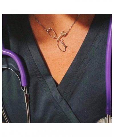 Women Personalized Name Pendant Necklace Custom Stainless Steel Jewelry Gift for Lovers Family Friends Stethoscope Name Neckl...