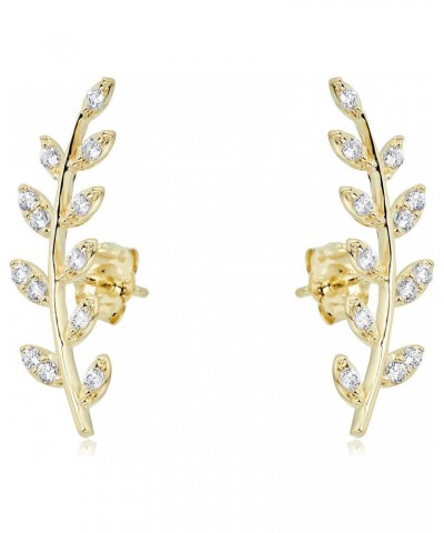 10K Yellow Gold Olive Leaf Ear Crawler/Climber Simulated Diamond CZ Earrings $42.24 Earrings