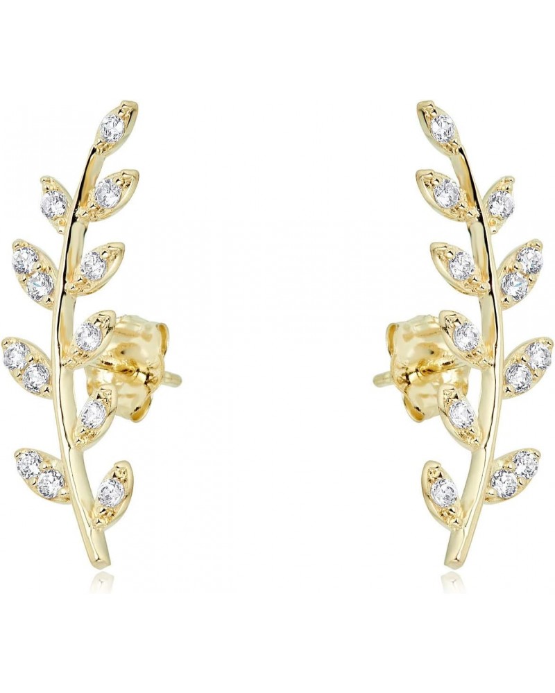 10K Yellow Gold Olive Leaf Ear Crawler/Climber Simulated Diamond CZ Earrings $42.24 Earrings