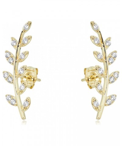 10K Yellow Gold Olive Leaf Ear Crawler/Climber Simulated Diamond CZ Earrings $42.24 Earrings