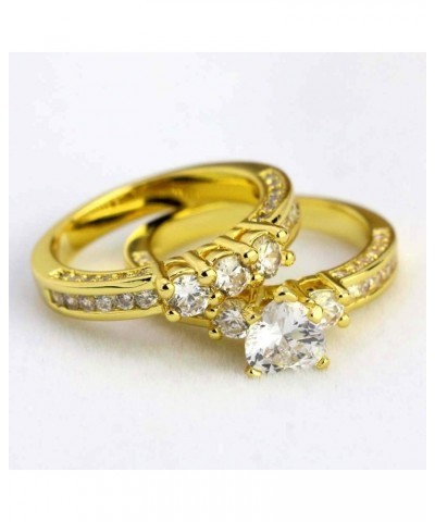 2 Rings His and Hers Couple Rings Bridal Sets Yellow Gold Filled Heart Cz Womens Wedding Ring Sets Man Wedding Bands Gold wom...