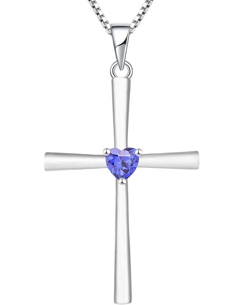 Women's Cross Necklace 925 Sterling Silver Crucifix Pendant Gemstones Criss Jewelry 12-tanzanite-Dec $21.42 Necklaces