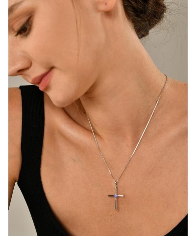 Women's Cross Necklace 925 Sterling Silver Crucifix Pendant Gemstones Criss Jewelry 12-tanzanite-Dec $21.42 Necklaces