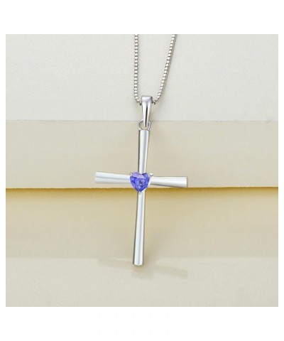 Women's Cross Necklace 925 Sterling Silver Crucifix Pendant Gemstones Criss Jewelry 12-tanzanite-Dec $21.42 Necklaces