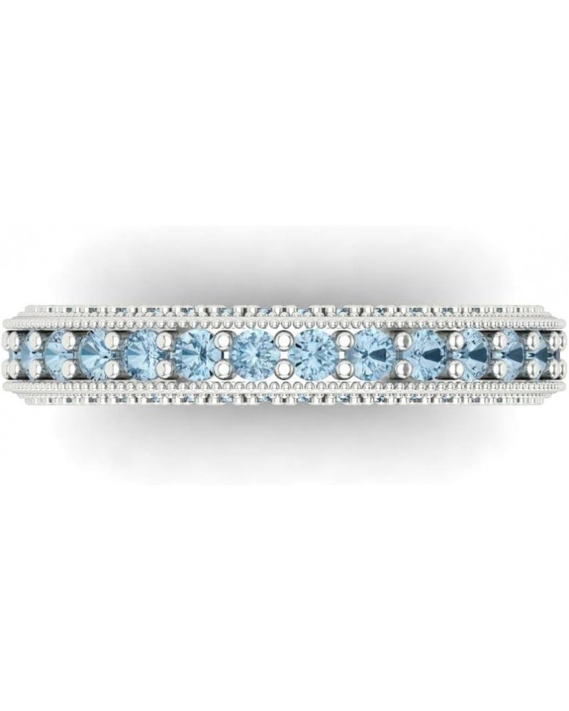 1.44 ct Brilliant Round Cut Natural Aquamarine 14k White Gold Bridal Engagement Wedding Desginer Eternity Band SZ 6.75 $173.8...