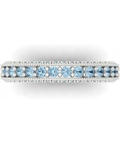 1.44 ct Brilliant Round Cut Natural Aquamarine 14k White Gold Bridal Engagement Wedding Desginer Eternity Band SZ 6.75 $173.8...