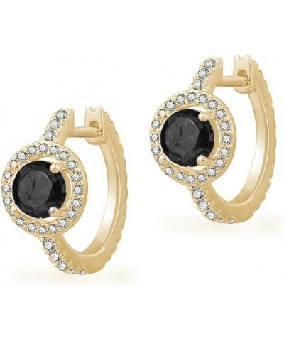 15MM Cubic Zirconia Small 14K Gold Plated Hoop Earrings Cuff Huggie Earrings for Women Black $8.49 Earrings