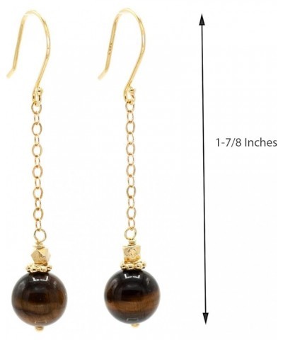 14k Gold Filled Single Gemstone Chain Drop Earring with Gold Crown and Bead Accented Fishhook Earrings tiger-eye $14.53 Earrings