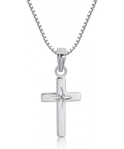 Sterling Silver Cross Necklace with Diamond Accent 14 Inch $24.00 Necklaces