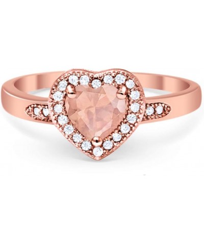 Halo Heart Promise Ring Round Cubic Zirconia 925 Sterling Silver Rose Tone, Simulated Morganite $11.27 Rings