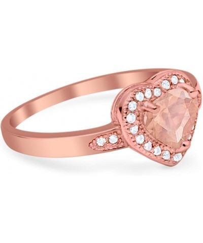 Halo Heart Promise Ring Round Cubic Zirconia 925 Sterling Silver Rose Tone, Simulated Morganite $11.27 Rings