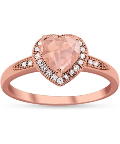 Halo Heart Promise Ring Round Cubic Zirconia 925 Sterling Silver Rose Tone, Simulated Morganite $11.27 Rings