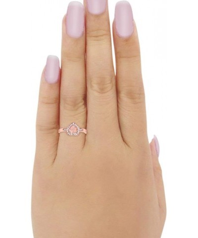 Halo Heart Promise Ring Round Cubic Zirconia 925 Sterling Silver Rose Tone, Simulated Morganite $11.27 Rings