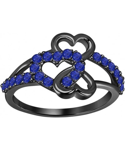 0.33 Ctw Round Cut Gemstone 14k Black Gold Plated Sideways Heart Infinity Ring, Double Heart Ring for Women's. created-blue s...