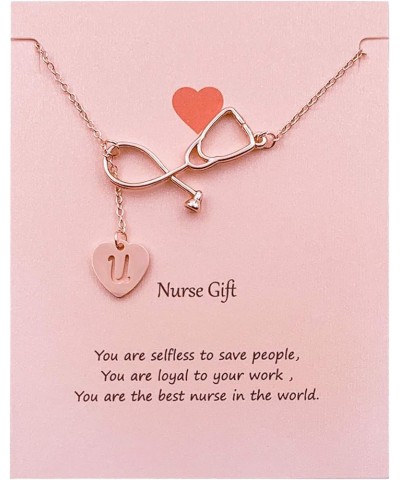 Nurse Initial Necklace Nurse Week Gifts for Women Nurse Practitioner Appreciation Graduation Gifts Stethoscope Necklace for W...