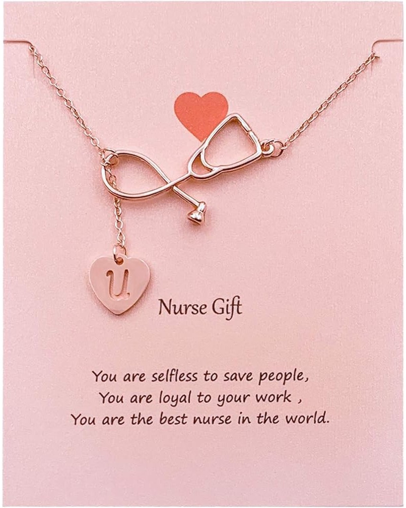 Nurse Initial Necklace Nurse Week Gifts for Women Nurse Practitioner Appreciation Graduation Gifts Stethoscope Necklace for W...