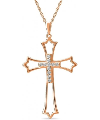 14K Gold or Silver Diamond Cross Pendant with Sterling Silver Rope Chain Necklace (1/10 cttw, I-J Color, I2-I3 Clarity), 18 R...
