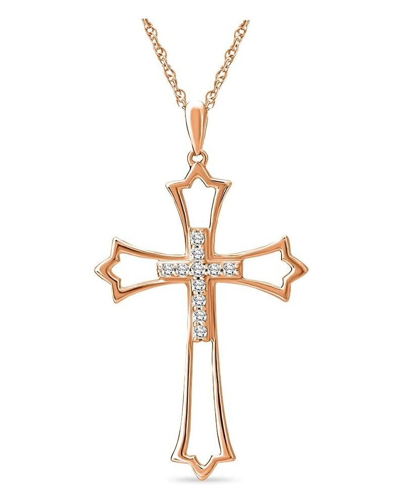 14K Gold or Silver Diamond Cross Pendant with Sterling Silver Rope Chain Necklace (1/10 cttw, I-J Color, I2-I3 Clarity), 18 R...