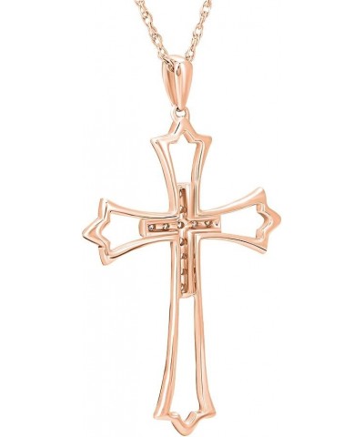 14K Gold or Silver Diamond Cross Pendant with Sterling Silver Rope Chain Necklace (1/10 cttw, I-J Color, I2-I3 Clarity), 18 R...