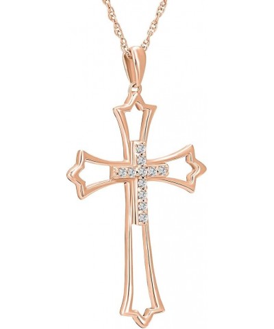 14K Gold or Silver Diamond Cross Pendant with Sterling Silver Rope Chain Necklace (1/10 cttw, I-J Color, I2-I3 Clarity), 18 R...