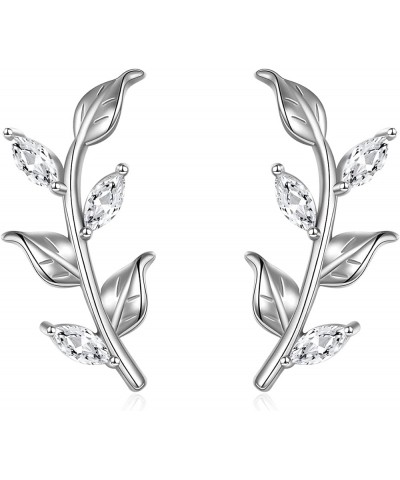 925 Sterling Silver Leaf/Rose Flower Earrings Studs Climber Ear Jewelry Gifts for Women Girls Leaf stud earrings $15.19 Earrings