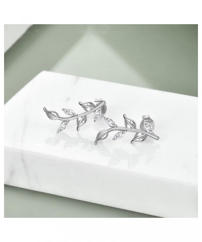 925 Sterling Silver Leaf/Rose Flower Earrings Studs Climber Ear Jewelry Gifts for Women Girls Leaf stud earrings $15.19 Earrings