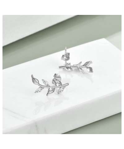 925 Sterling Silver Leaf/Rose Flower Earrings Studs Climber Ear Jewelry Gifts for Women Girls Leaf stud earrings $15.19 Earrings