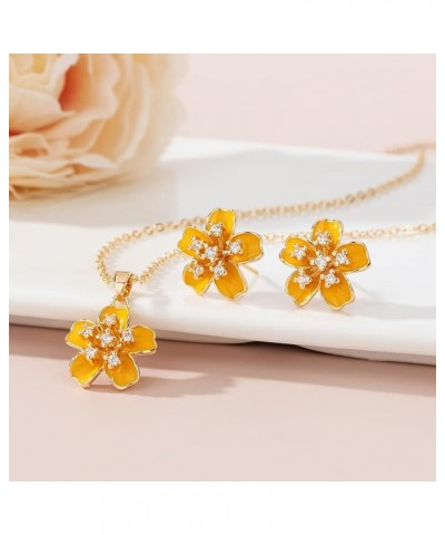 Fashion Cherry Blossom Necklace Earrings Set for Women 18K Gold Plated Hypoallergenic Sakura Flower Jewelry Set Gifts for Wom...