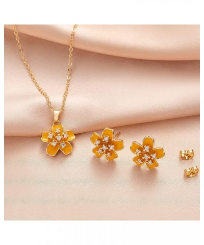 Fashion Cherry Blossom Necklace Earrings Set for Women 18K Gold Plated Hypoallergenic Sakura Flower Jewelry Set Gifts for Wom...