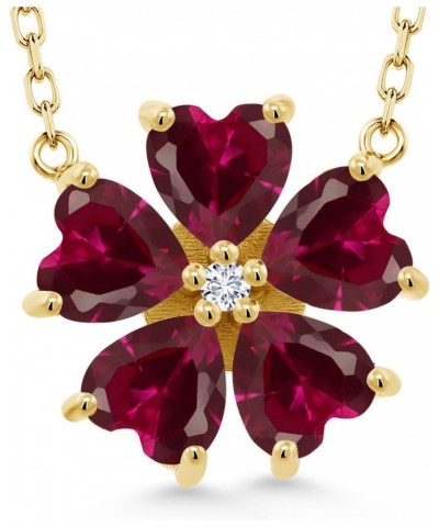 18K Yellow Gold Plated Silver Red Created Ruby and White Lab Grown Diamond Pendant Necklace For Women (4.84 Cttw, Heart Shape...