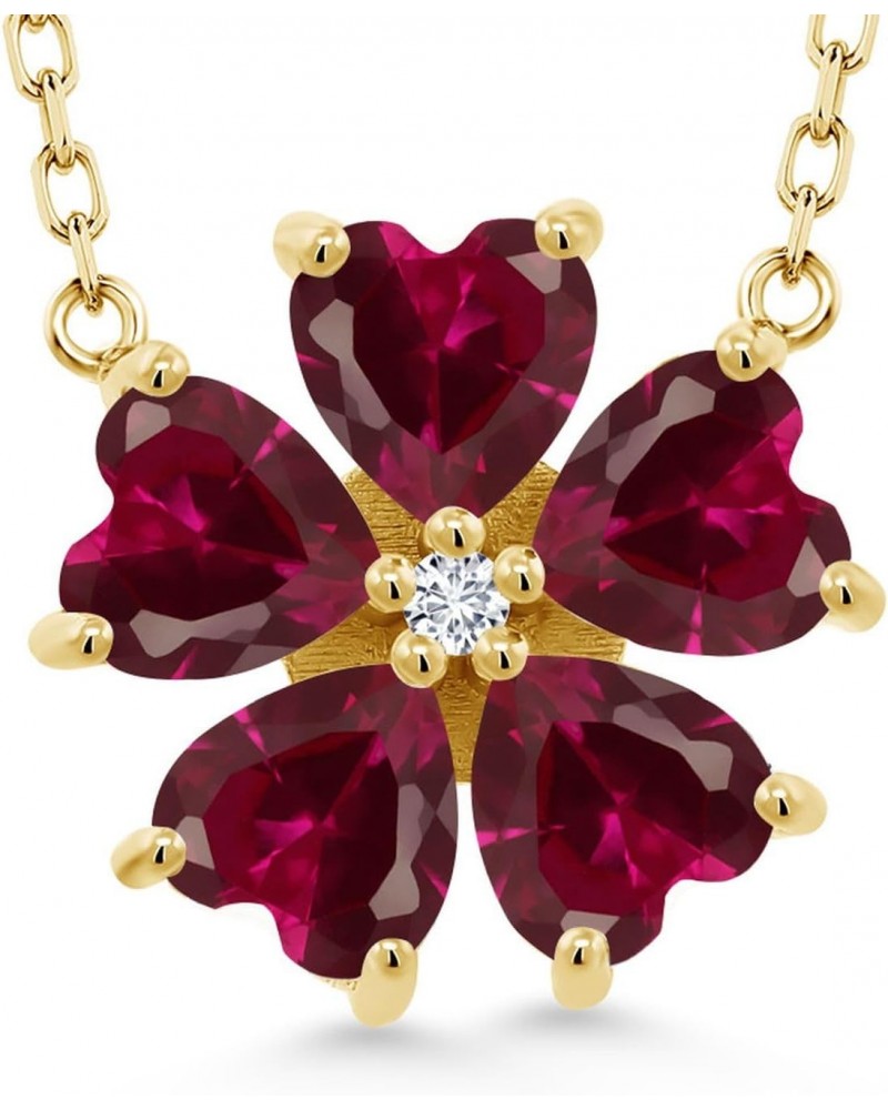 18K Yellow Gold Plated Silver Red Created Ruby and White Lab Grown Diamond Pendant Necklace For Women (4.84 Cttw, Heart Shape...