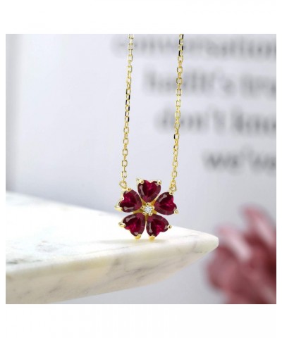 18K Yellow Gold Plated Silver Red Created Ruby and White Lab Grown Diamond Pendant Necklace For Women (4.84 Cttw, Heart Shape...