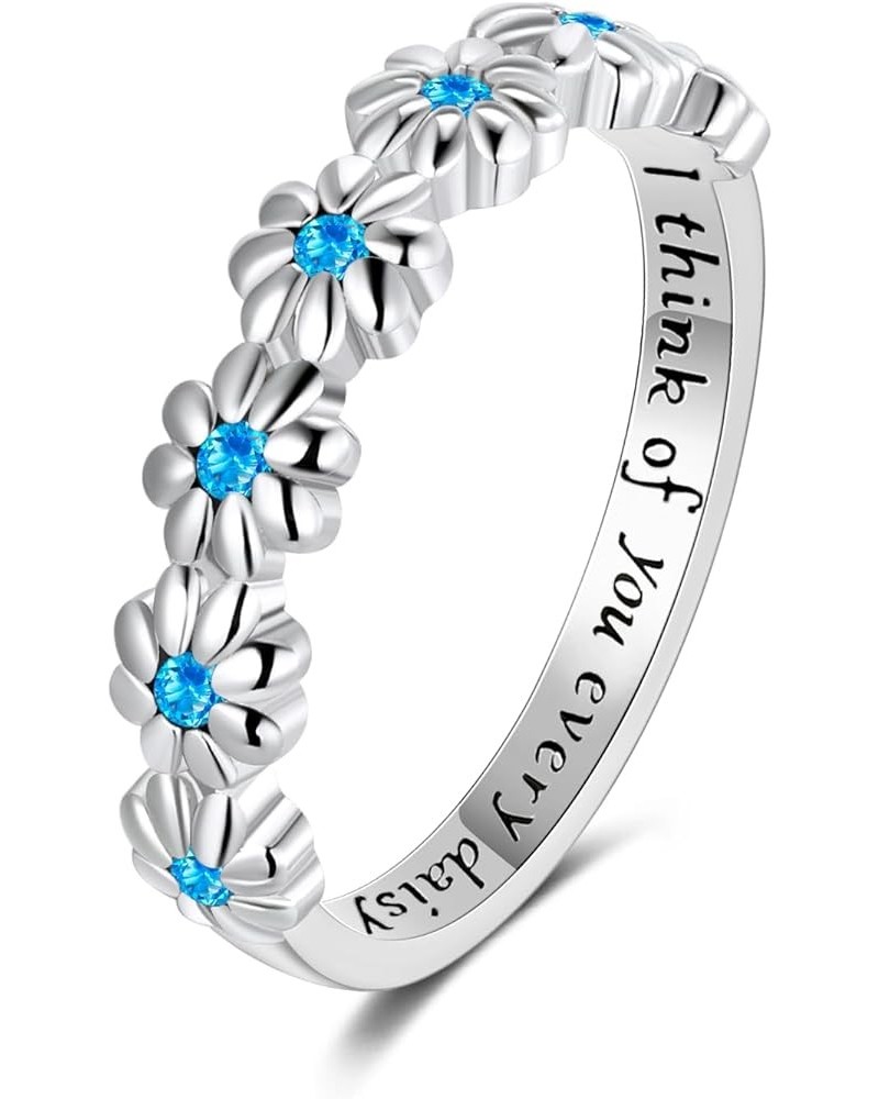 Dainty Daisy Ring for Women, S925 Sterling Silver 12 Birth Month Stone Flower Ring For Girl Daughter, I Think Of You Every Da...