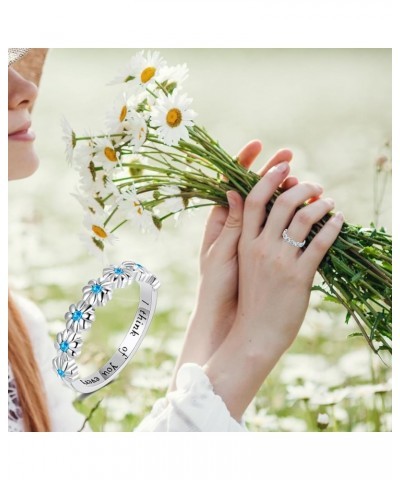 Dainty Daisy Ring for Women, S925 Sterling Silver 12 Birth Month Stone Flower Ring For Girl Daughter, I Think Of You Every Da...