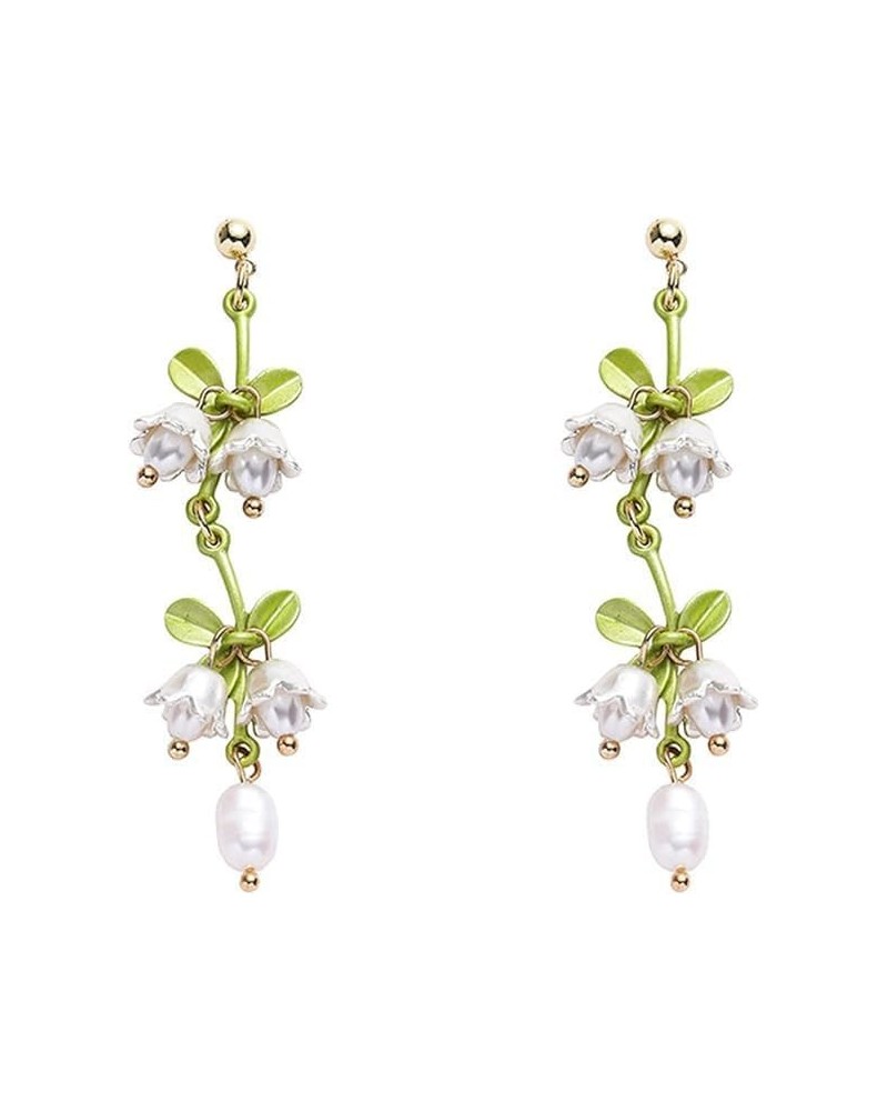 Lily of the Valley Earrings for Women, Lily Pearl Flower Long Tassel Earrings Floral Handmade White Fairy Flower Stud Dangle ...