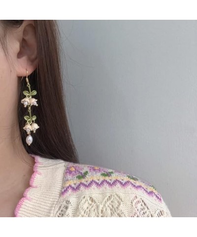 Lily of the Valley Earrings for Women, Lily Pearl Flower Long Tassel Earrings Floral Handmade White Fairy Flower Stud Dangle ...