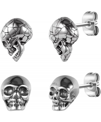 4PCS Gothic Skull Skeleton Earring Studs Punk Stainless Steel Stud Skull Earrings for Men Women, Rock Hip Hop Party Cosplay H...