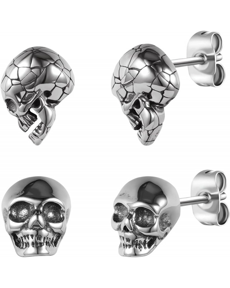 4PCS Gothic Skull Skeleton Earring Studs Punk Stainless Steel Stud Skull Earrings for Men Women, Rock Hip Hop Party Cosplay H...