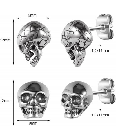 4PCS Gothic Skull Skeleton Earring Studs Punk Stainless Steel Stud Skull Earrings for Men Women, Rock Hip Hop Party Cosplay H...