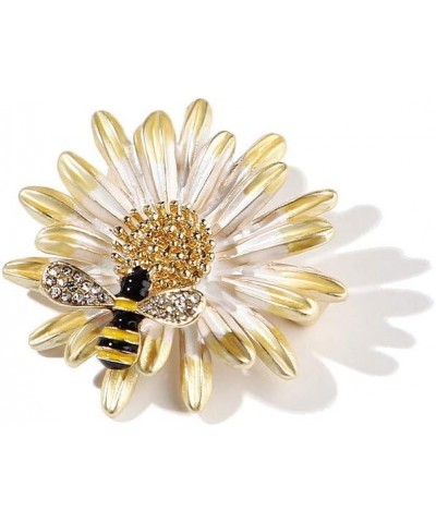 Daisy Flower Honey Bee Brooch Pin Enamel Crystal Jewelry for Women B $8.40 Brooches & Pins